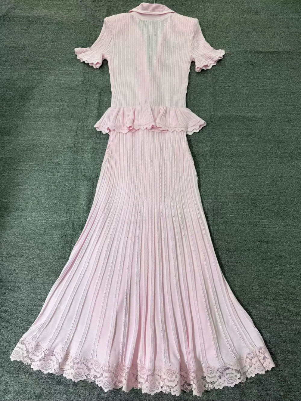 NWOT Self-Portrait PINK POINTELLE PEPLUM KNIT MIDI DRESS - Picture 7 of 9